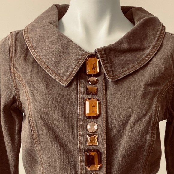Jeanology Collection Jean Jacket Size 6 Jewel Embellished 3/4 Sleeve Vintage Y2K - Picture 2 of 12